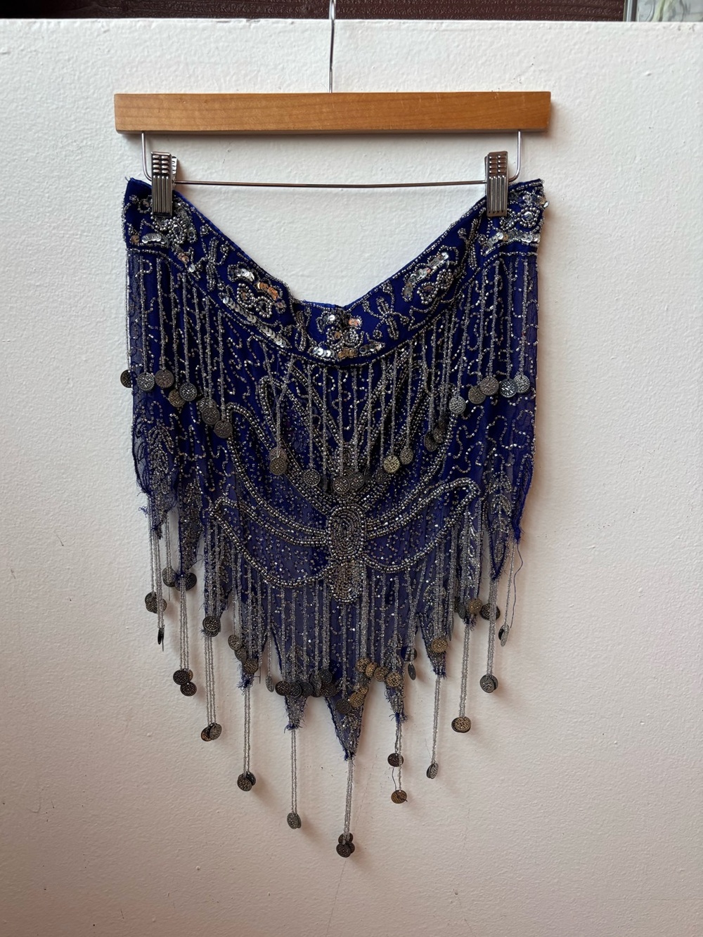 Belly dance Beaded Fringe Wall Hanging skirt - Navy Blue